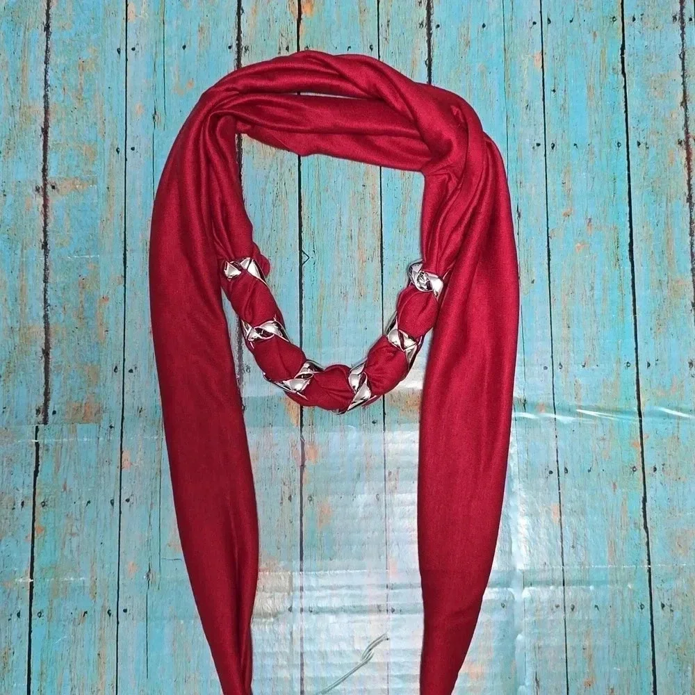 Scarf | Red | Silver Accents and Tassel